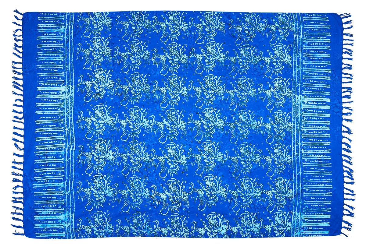 Sarong. Pareo. Schal. Kopftuch. Wickelrock. Strandtuch. Authentisch von Hand gebatikt  100 Prozent Viskose. Fair gehandelt circa 160 bis 180 mal 120 cm circa 270 Gramm. Blaues Tuch mit Ornamenten.